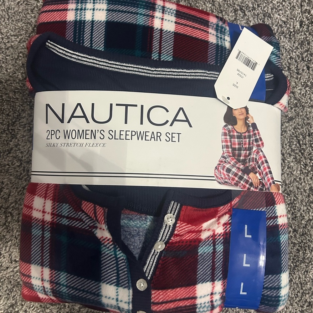 Nautica Women's Red and Blue Plaid Loungewear Set